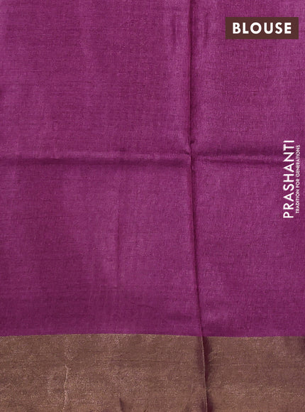 Pure tussar silk saree dark pink with allover prints and zari woven border