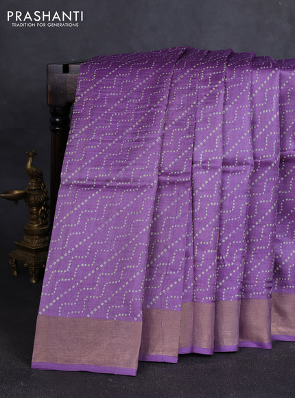 Pure tussar silk saree lavender with allover prints and zari woven border