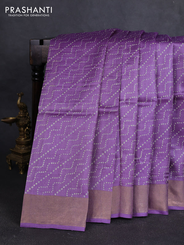 Pure tussar silk saree lavender with allover prints and zari woven border