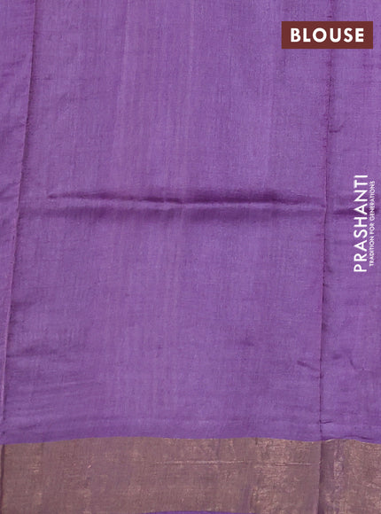Pure tussar silk saree lavender with allover prints and zari woven border