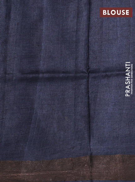 Pure tussar silk saree dark grey with allover prints and zari woven border
