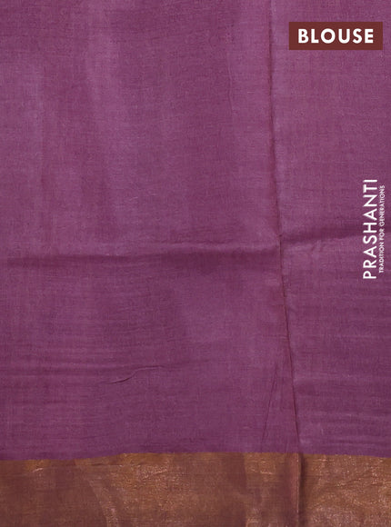 Pure tussar silk saree mauve pink with allover prints and zari woven border