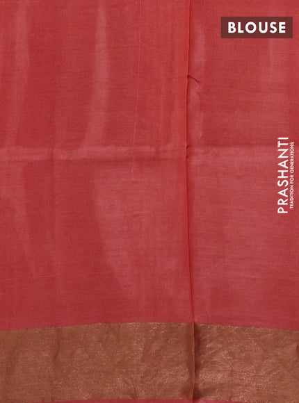 Pure tussar silk saree rust shade with allover prints and zari woven border