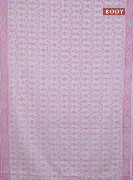 Mul cotton saree off white and light pink with allover prints and printed border