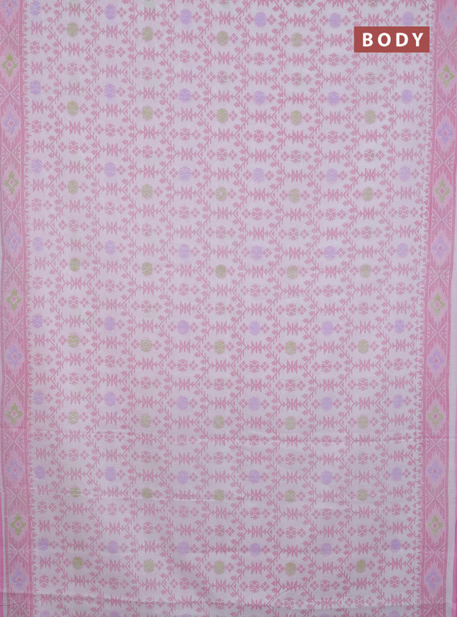 Mul cotton saree off white and light pink with allover prints and printed border