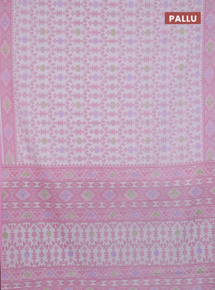 Mul cotton saree off white and light pink with allover prints and printed border