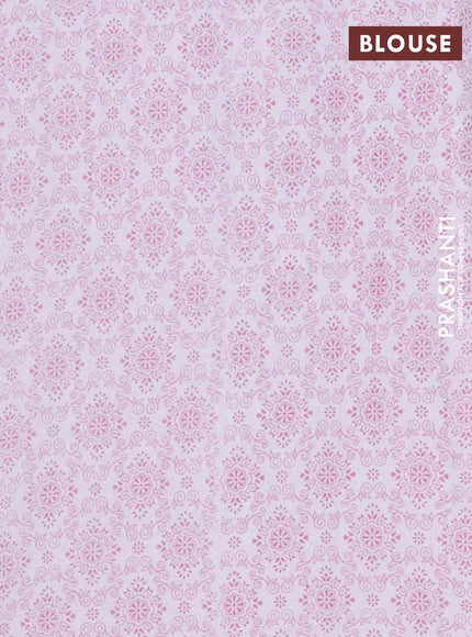 Mul cotton saree off white and light pink with allover prints and printed border