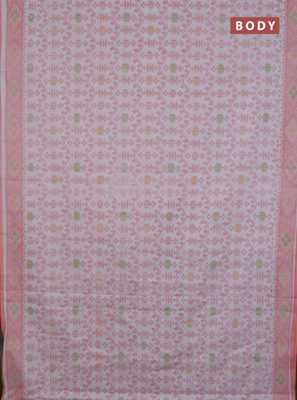 Mul cotton saree off white and peach shade with allover prints and printed border