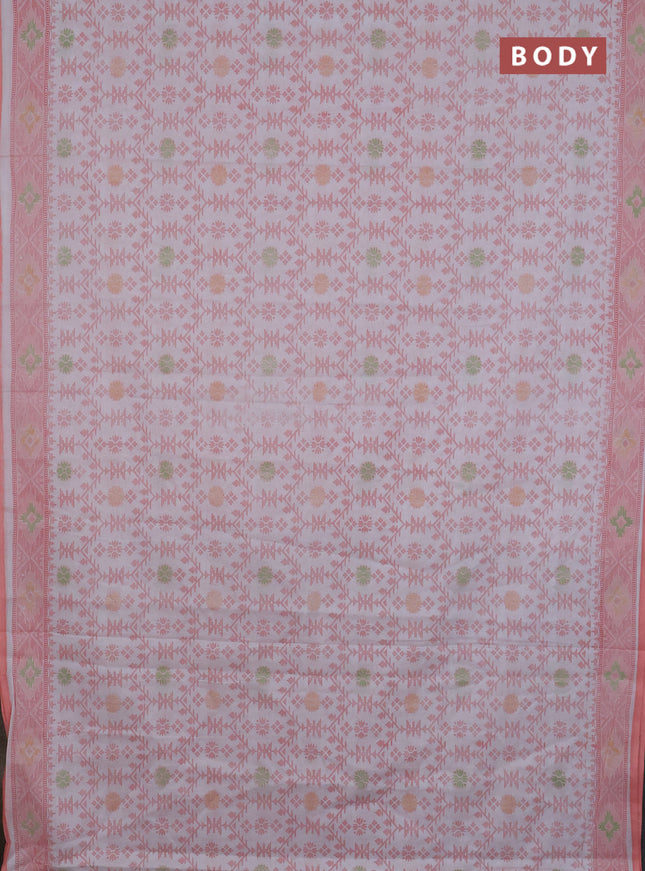 Mul cotton saree off white and peach shade with allover prints and printed border