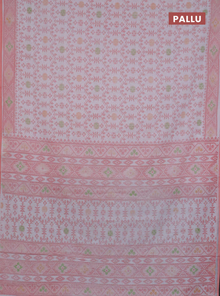 Mul cotton saree off white and peach shade with allover prints and printed border