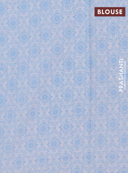 Mul cotton saree off white and light blue with allover prints and printed border