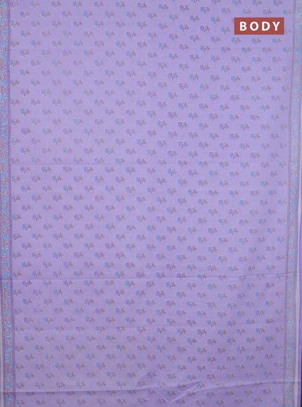 Mul cotton saree off white and lavender with allover butta prints and printed border