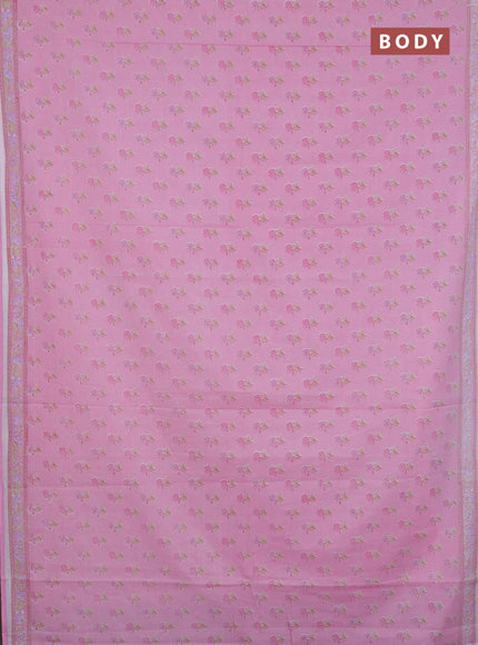 Mul cotton saree off white and light pink with allover butta prints and printed border