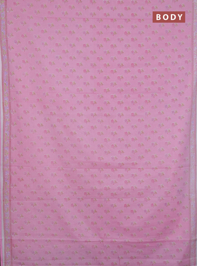 Mul cotton saree off white and light pink with allover butta prints and printed border