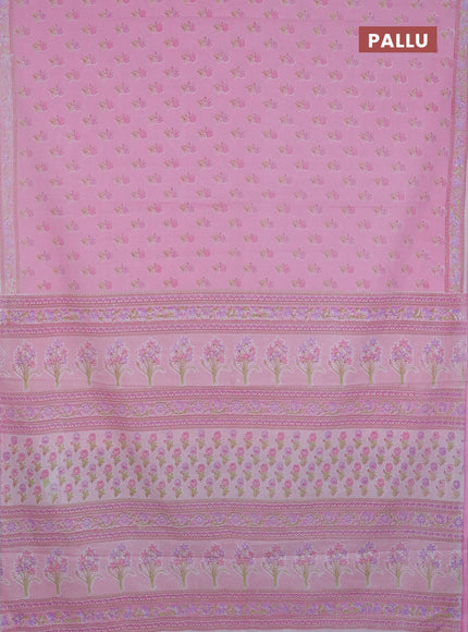 Mul cotton saree off white and light pink with allover butta prints and printed border