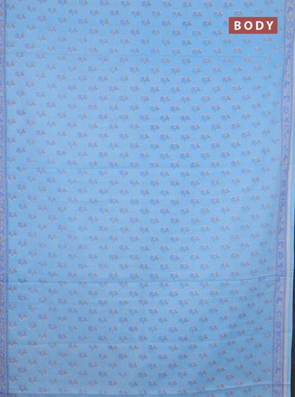 Mul cotton saree off white and light blue with allover butta prints and printed border