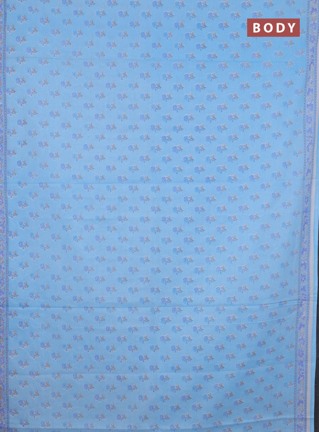 Mul cotton saree off white and light blue with allover butta prints and printed border