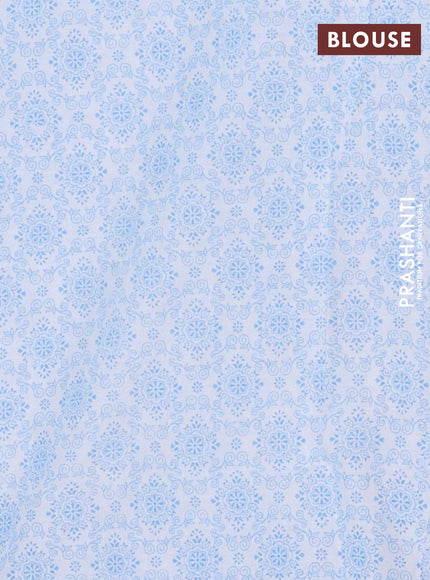 Mul cotton saree off white and light blue with allover prints and printed border