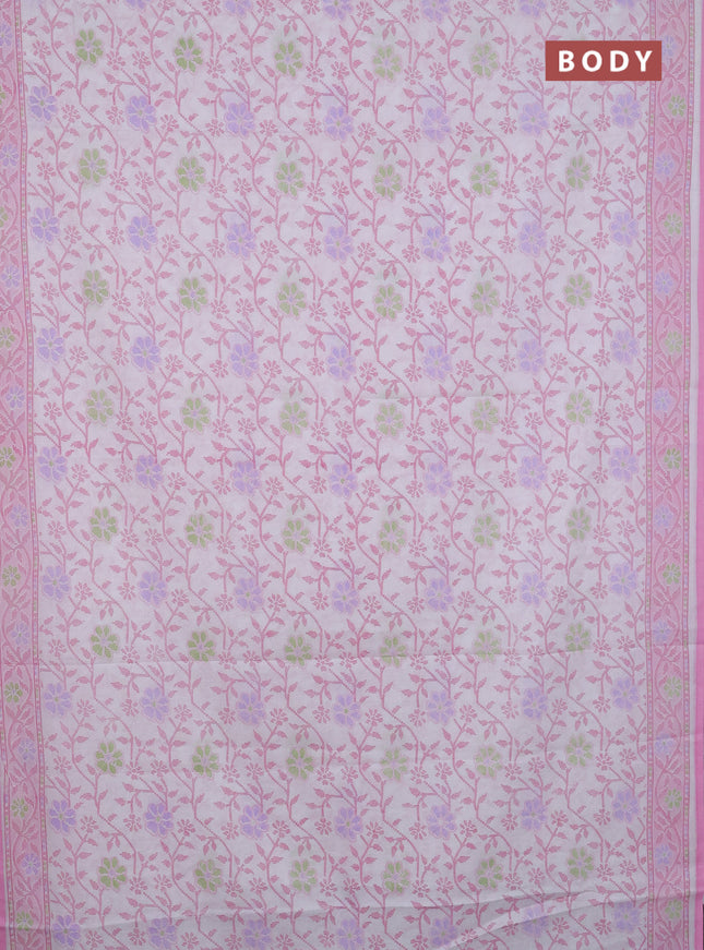 Mul cotton saree off white and light pink with allover prints and printed border