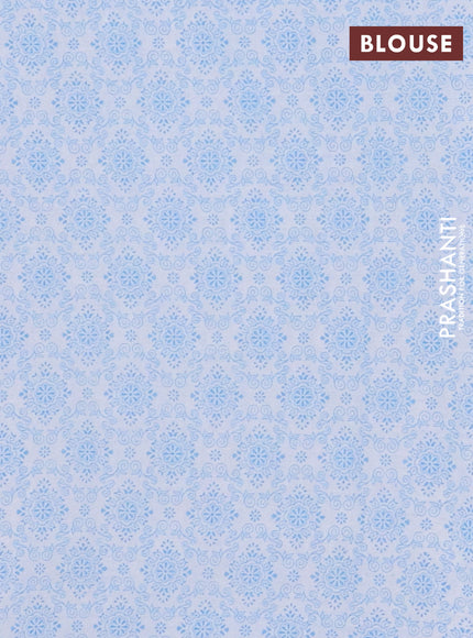 Mul cotton saree off white and light blue with allover floral prints and printed border