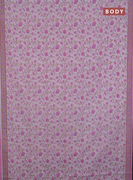 Mul cotton saree off white and light pink with allover floral prints and printed border