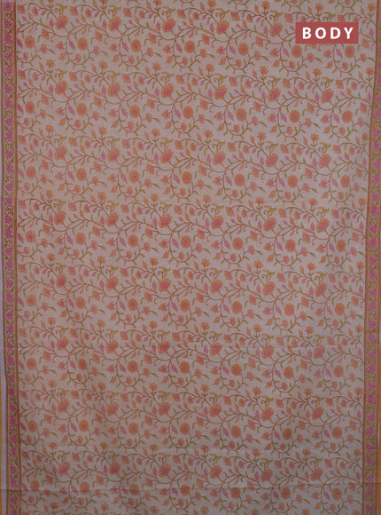 Mul cotton saree cream and orange with allover floral prints and printed border