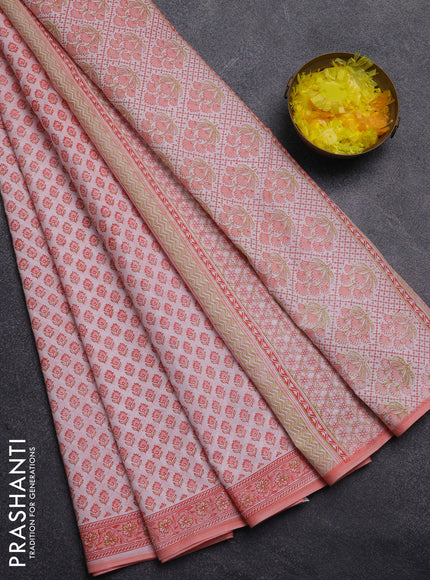 Mul cotton saree off white and peach shade with allover butta prints and printed border