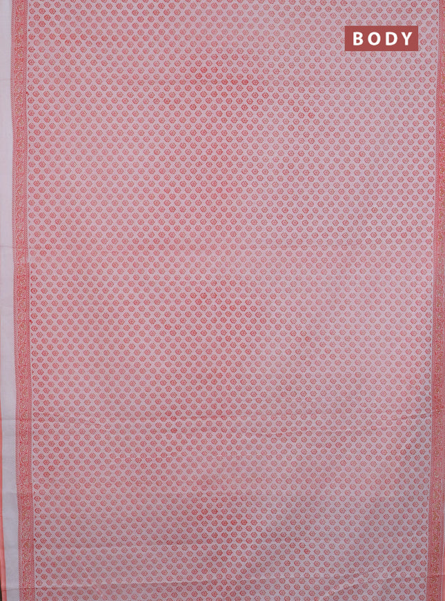 Mul cotton saree off white and peach shade with allover butta prints and printed border