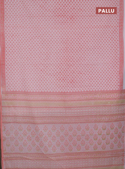 Mul cotton saree off white and peach shade with allover butta prints and printed border