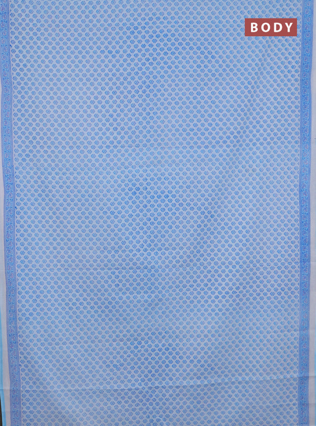 Mul cotton saree off white and light blue with allover butta prints and printed border
