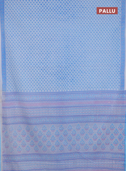 Mul cotton saree off white and light blue with allover butta prints and printed border