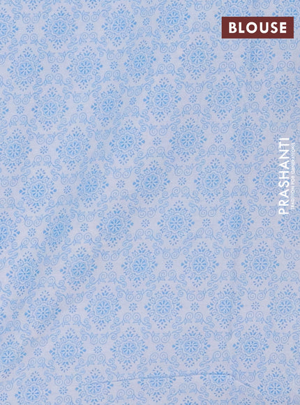 Mul cotton saree off white and light blue with allover butta prints and printed border
