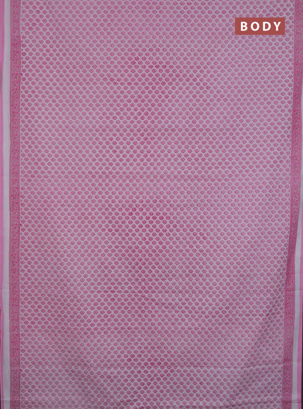 Mul cotton saree off white and light pink with allover butta prints and printed border