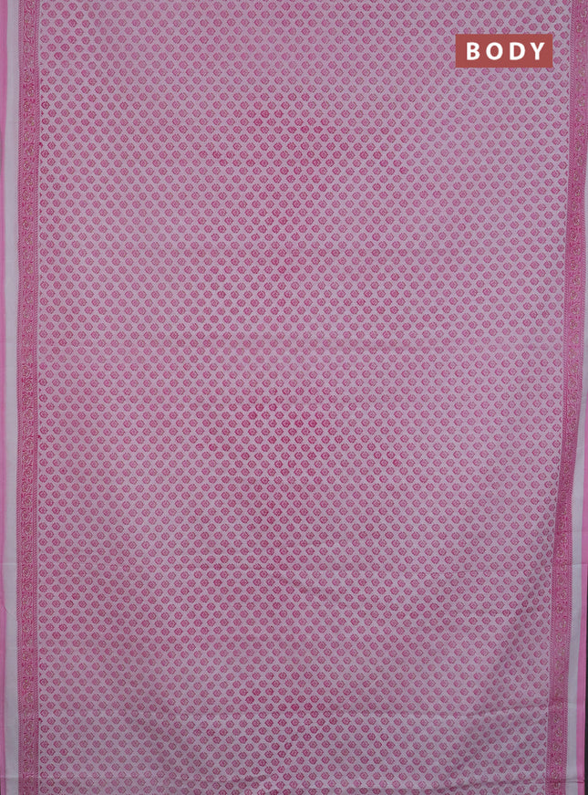 Mul cotton saree off white and light pink with allover butta prints and printed border