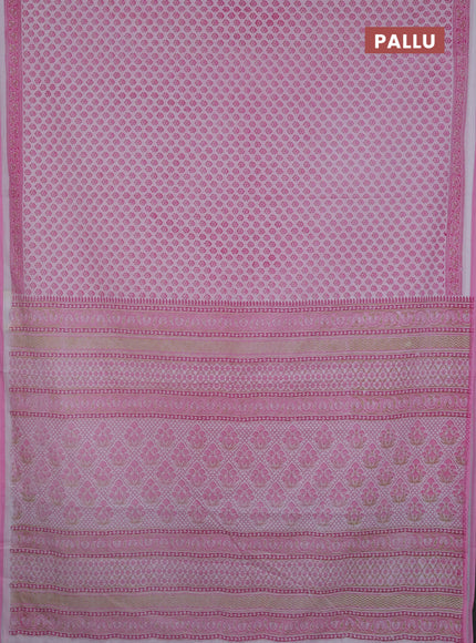 Mul cotton saree off white and light pink with allover butta prints and printed border
