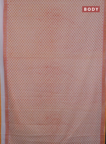 Mul cotton saree cream and orange with allover butta prints and printed border