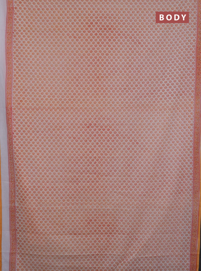 Mul cotton saree cream and orange with allover butta prints and printed border