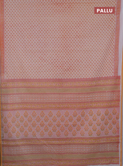 Mul cotton saree cream and orange with allover butta prints and printed border