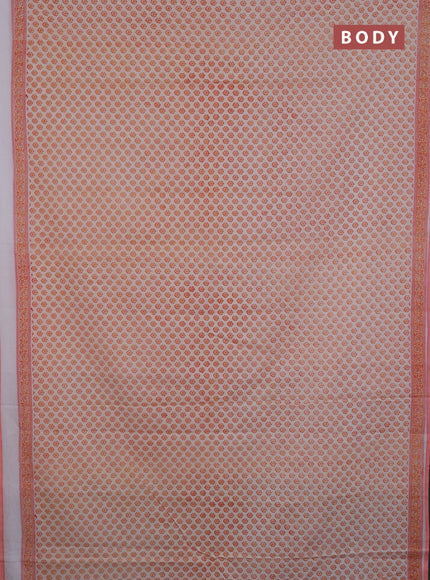 Mul cotton saree cream and peach shade with allover butta prints and printed border