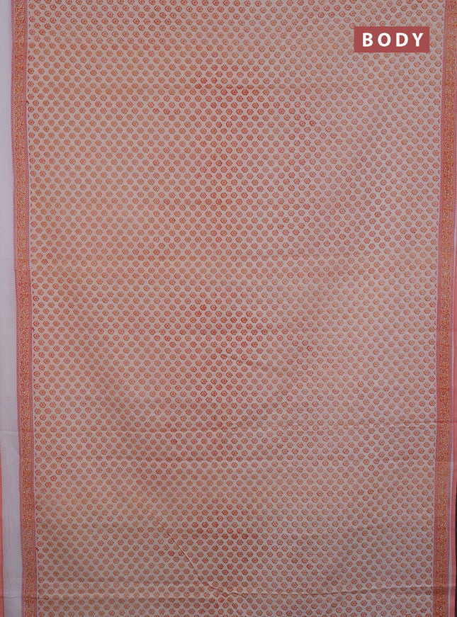 Mul cotton saree cream and peach shade with allover butta prints and printed border