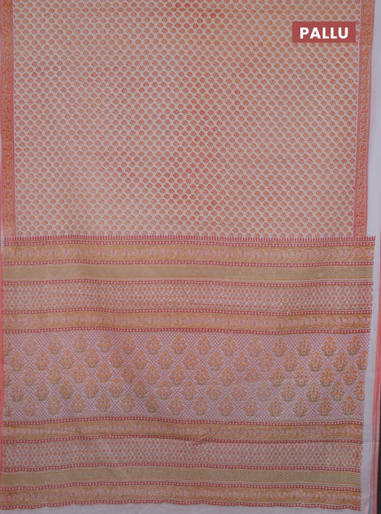 Mul cotton saree cream and peach shade with allover butta prints and printed border