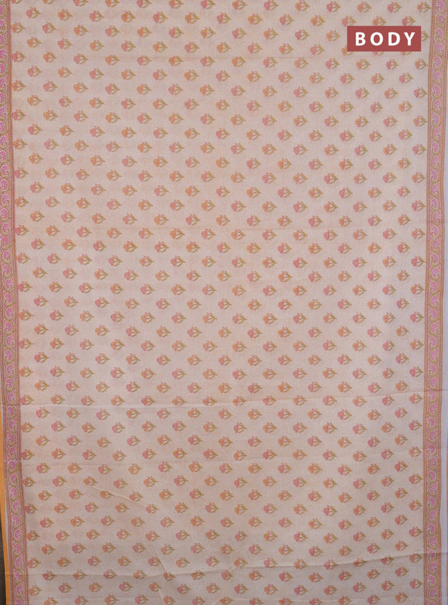 Mul cotton saree cream and orange with allover floral butta prints and printed border