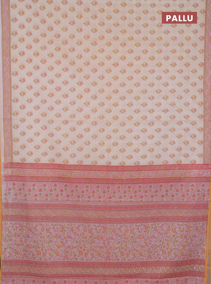 Mul cotton saree cream and orange with allover floral butta prints and printed border