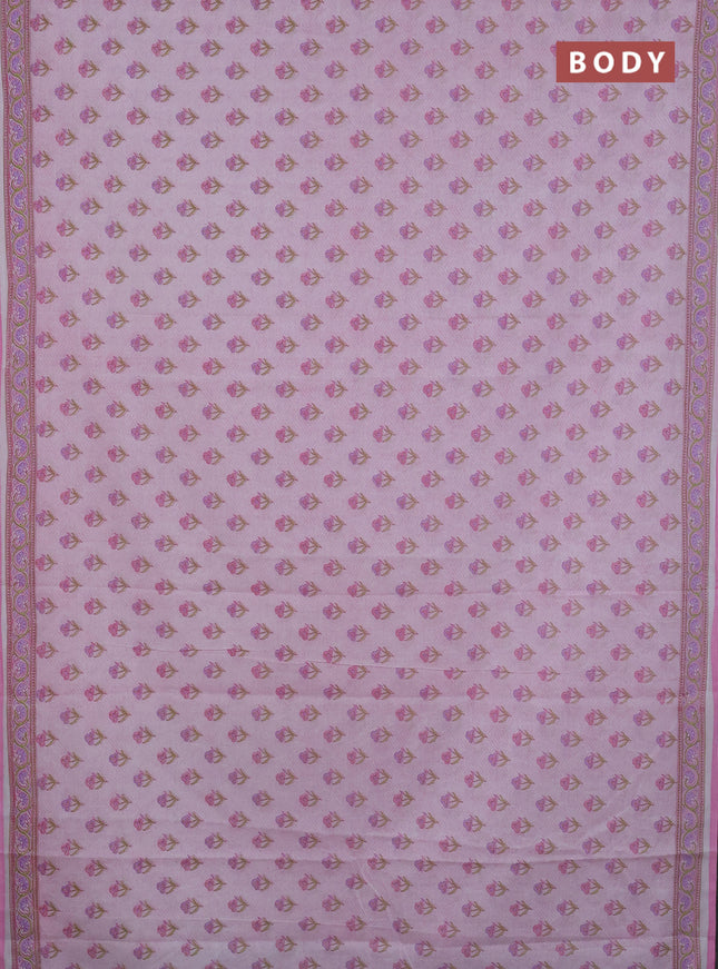 Mul cotton saree off white and light pink with allover floral butta prints and printed border
