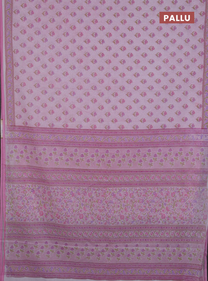 Mul cotton saree off white and light pink with allover floral butta prints and printed border