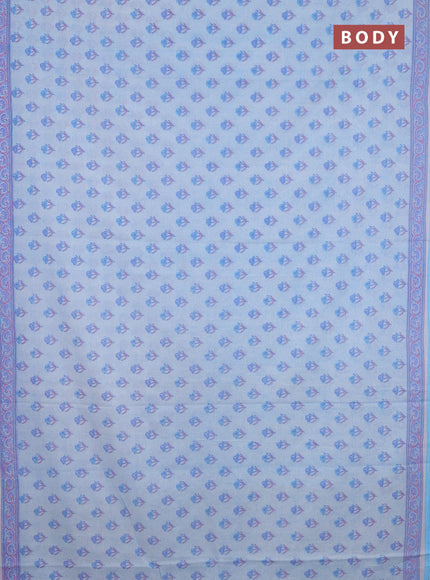 Mul cotton saree off white and light blue with allover floral butta prints and printed border