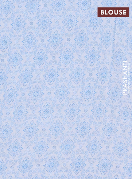 Mul cotton saree off white and light blue with allover floral butta prints and printed border