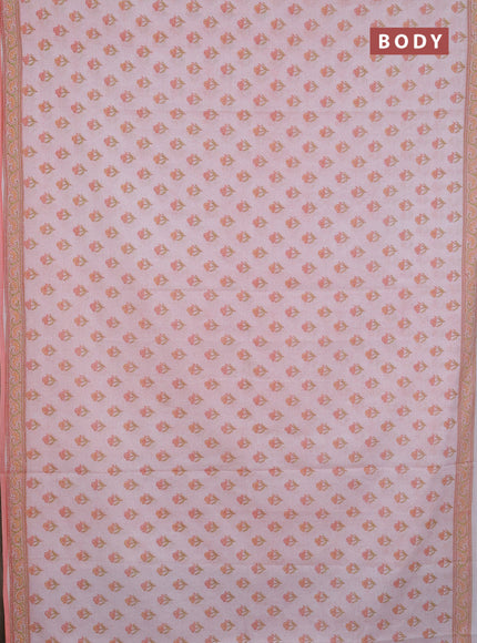 Mul cotton saree off white and peach shade with allover floral butta prints and printed border