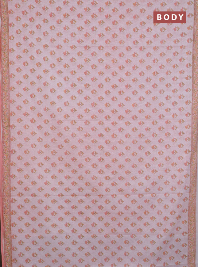 Mul cotton saree off white and peach shade with allover floral butta prints and printed border
