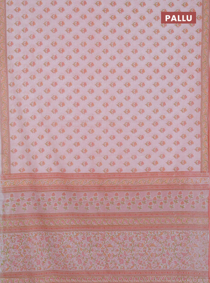 Mul cotton saree off white and peach shade with allover floral butta prints and printed border